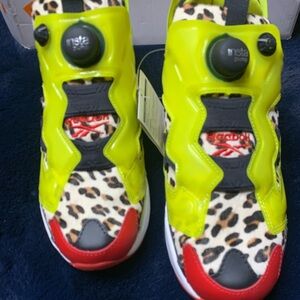 Reebok Kids Neon Yellow and Red Leopard Sneakers